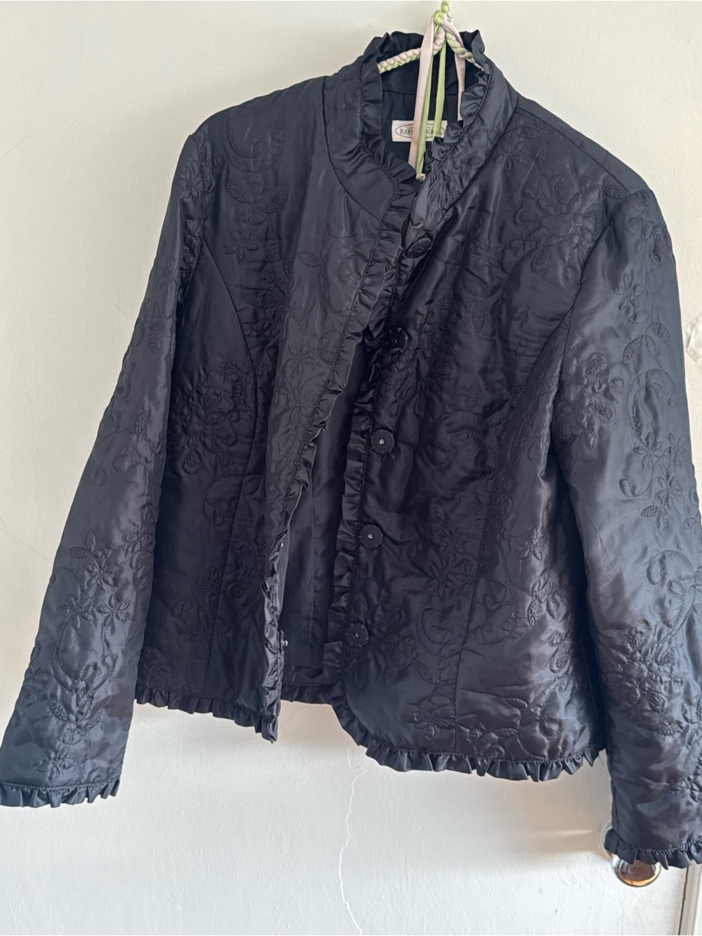 Northern Reflections Black Quilted Ruffle-Trim Puffer Jacket - Picture 4 of 5